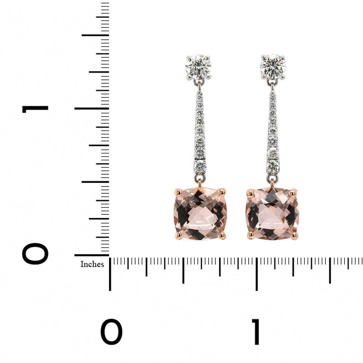 20K Rose Gold and 18K White Gold Morganite Diamond Drop Earrings