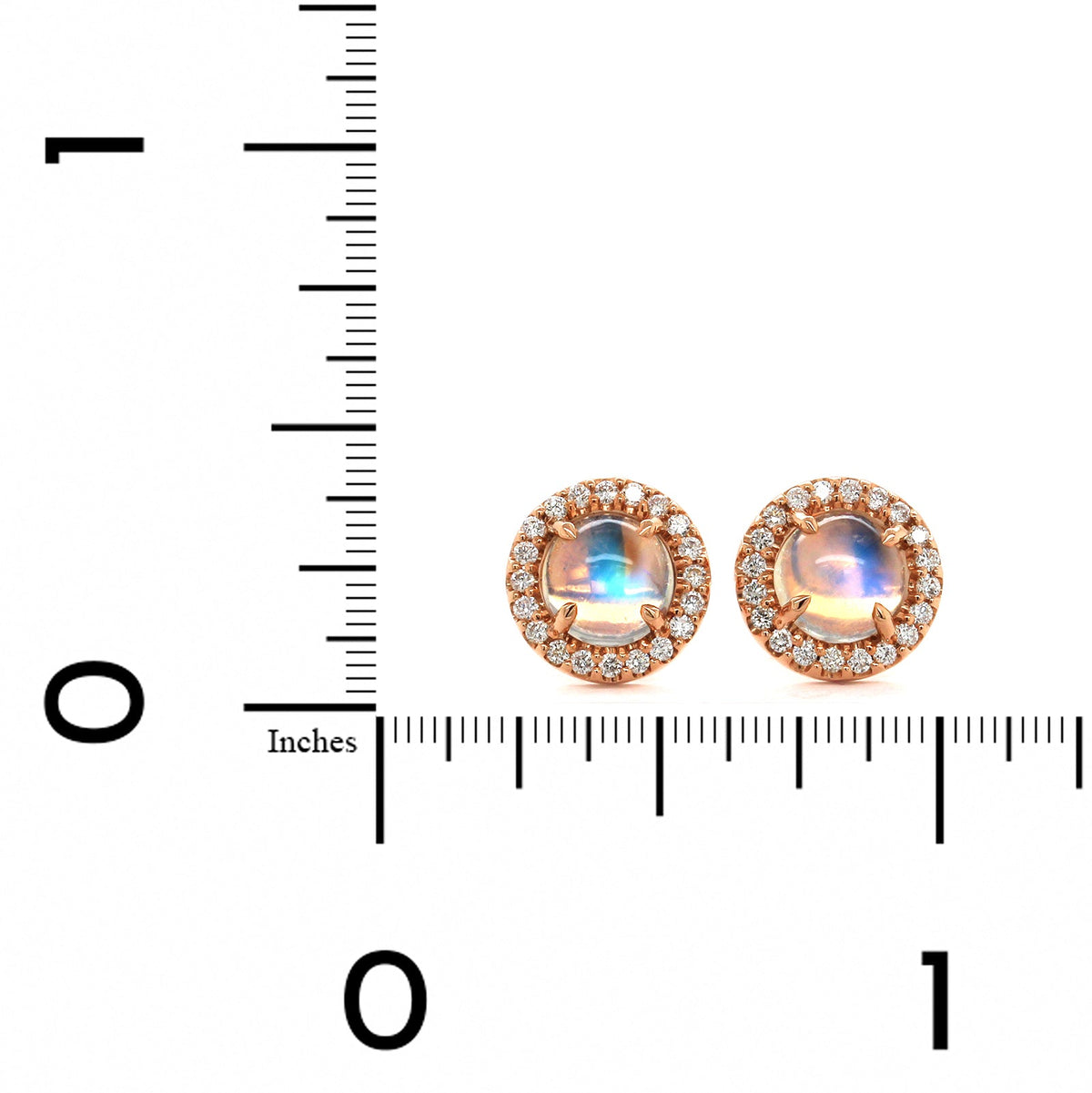 18K Rose Gold Moonstone Diamond Halo Stud Earrings