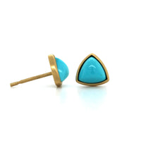 18K Yellow Gold Triangular Turquoise Stud Earrings, 18k yellow gold, Long's Jewelers