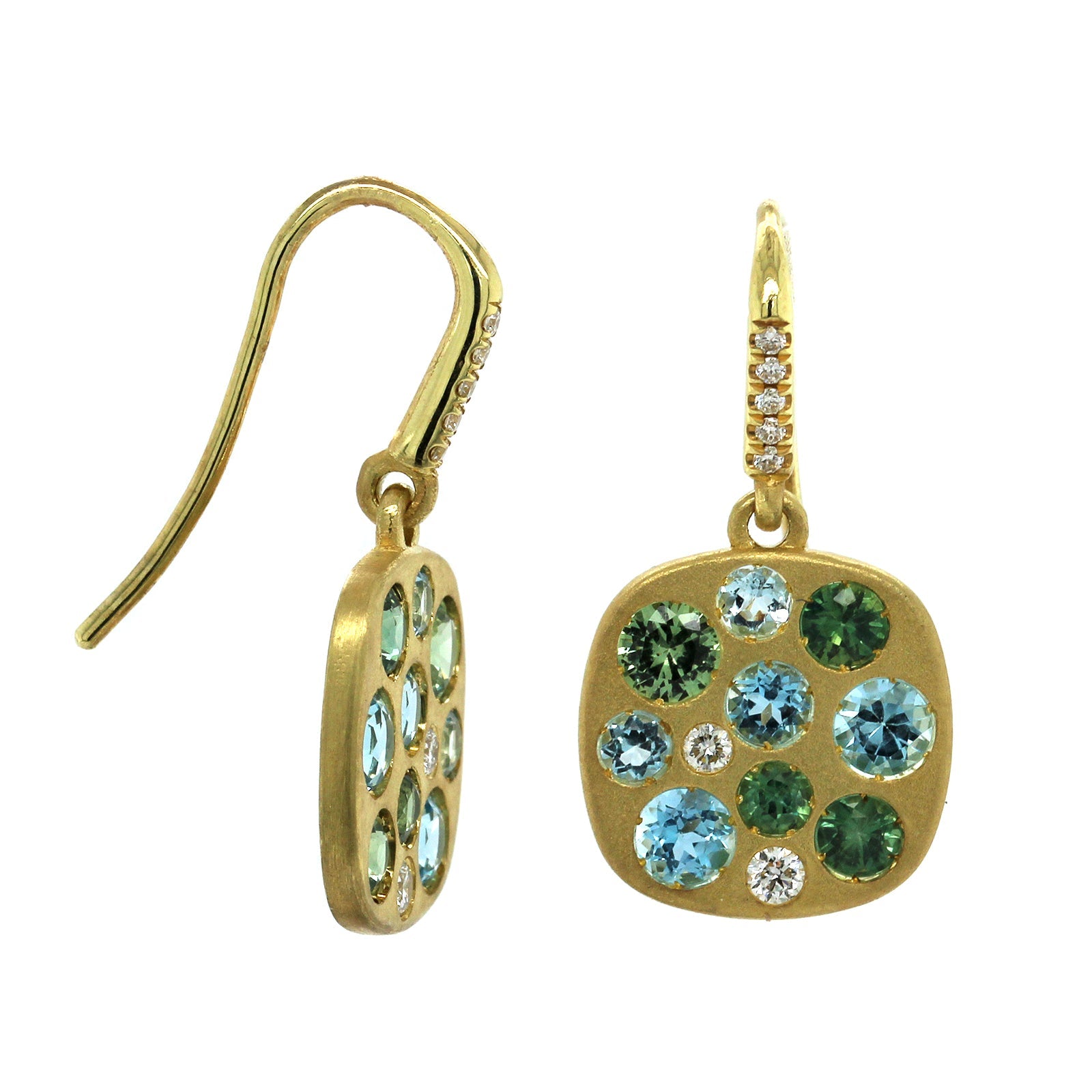 18K Yellow Gold Gypsy Set Multi Stone Drop Earrings, 18k yellow gold, Long's Jewelers