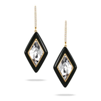 18K Yellow Gold White Topaz and Onyx Drop Earrings, 18k yellow gold, Long's Jewelers