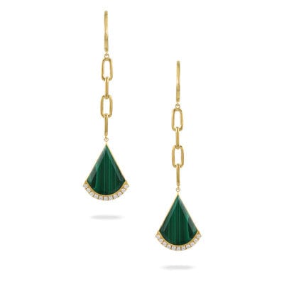 18K Yellow Gold Malachite Drop Earrings