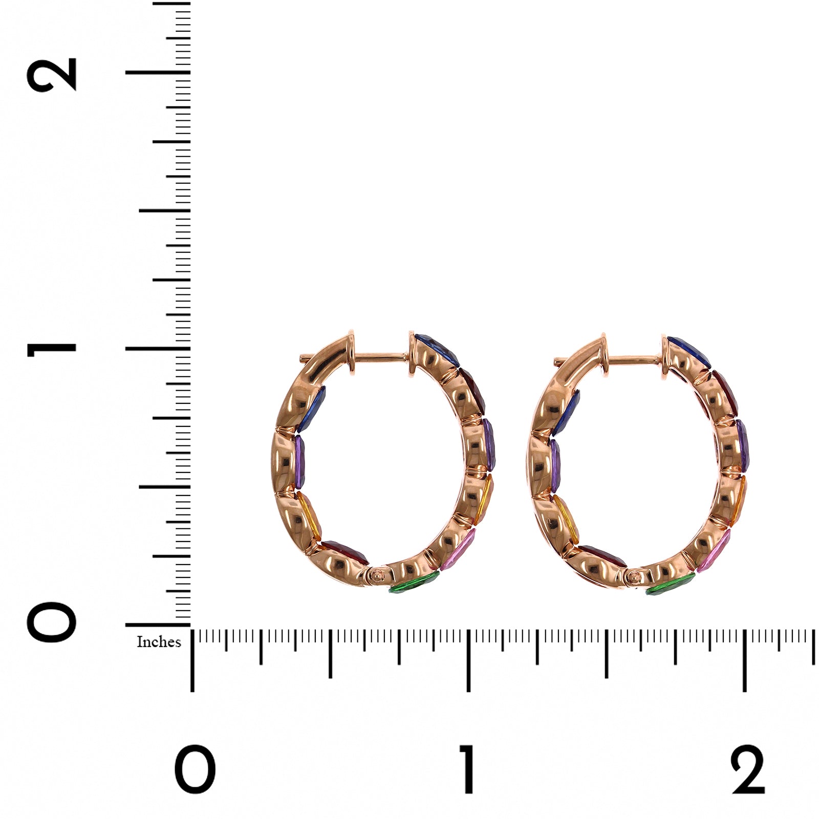 18K Rose Gold Oval Multi Stone Hoop Earrings