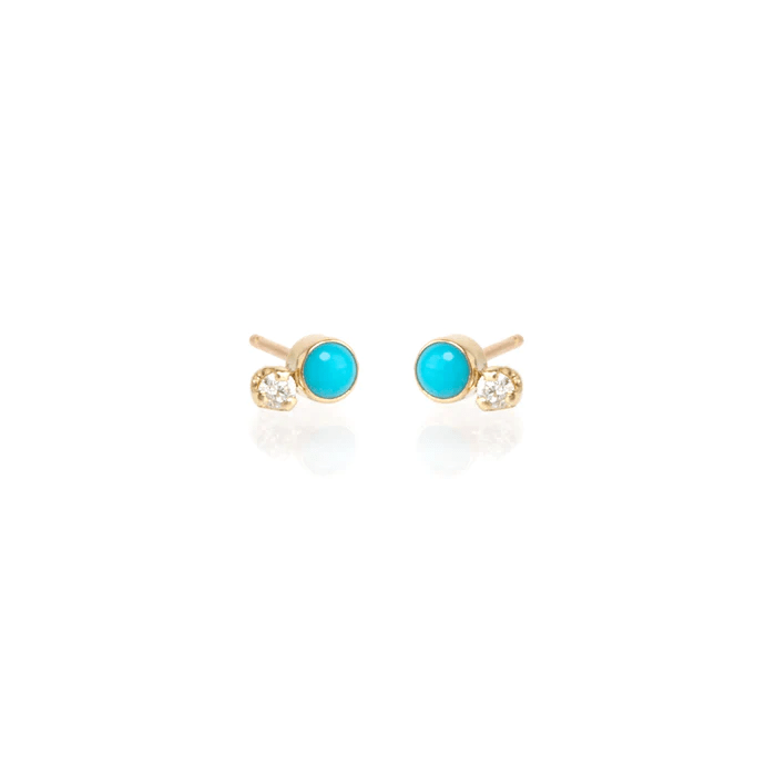 14K Yellow Gold Turquoise and Diamond Stud Earrings, 14k yellow gold, Long's Jewelers