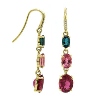 18K Yellow Gold Oval Tourmaline Drop Earrings