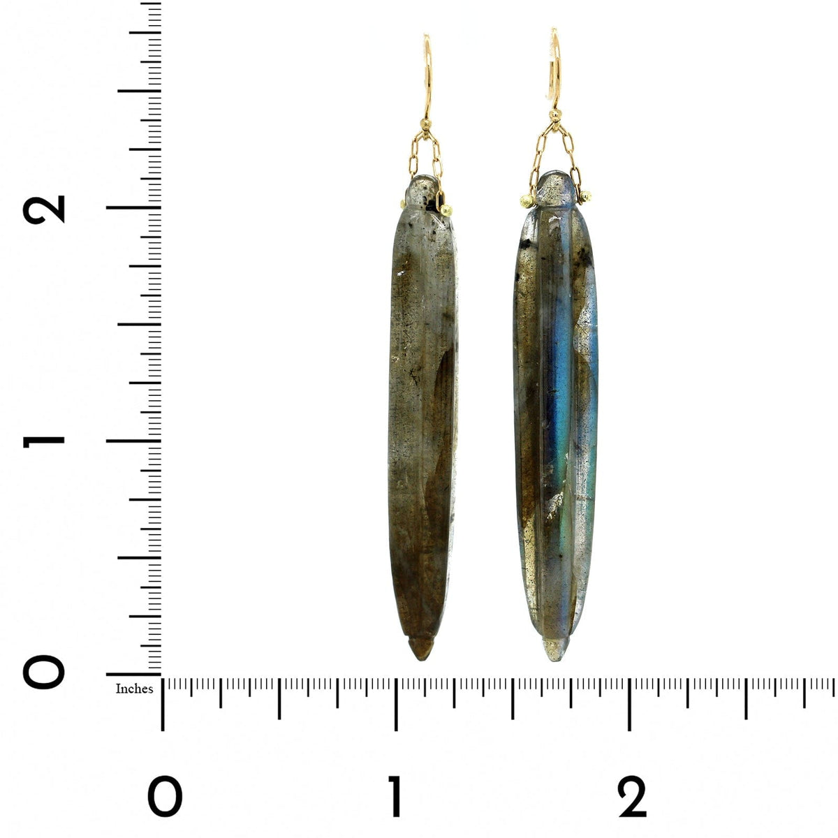 18K Yellow Gold Labradorite Pine Needle Drop Earrings, 18k yellow gold, Long's Jewelers