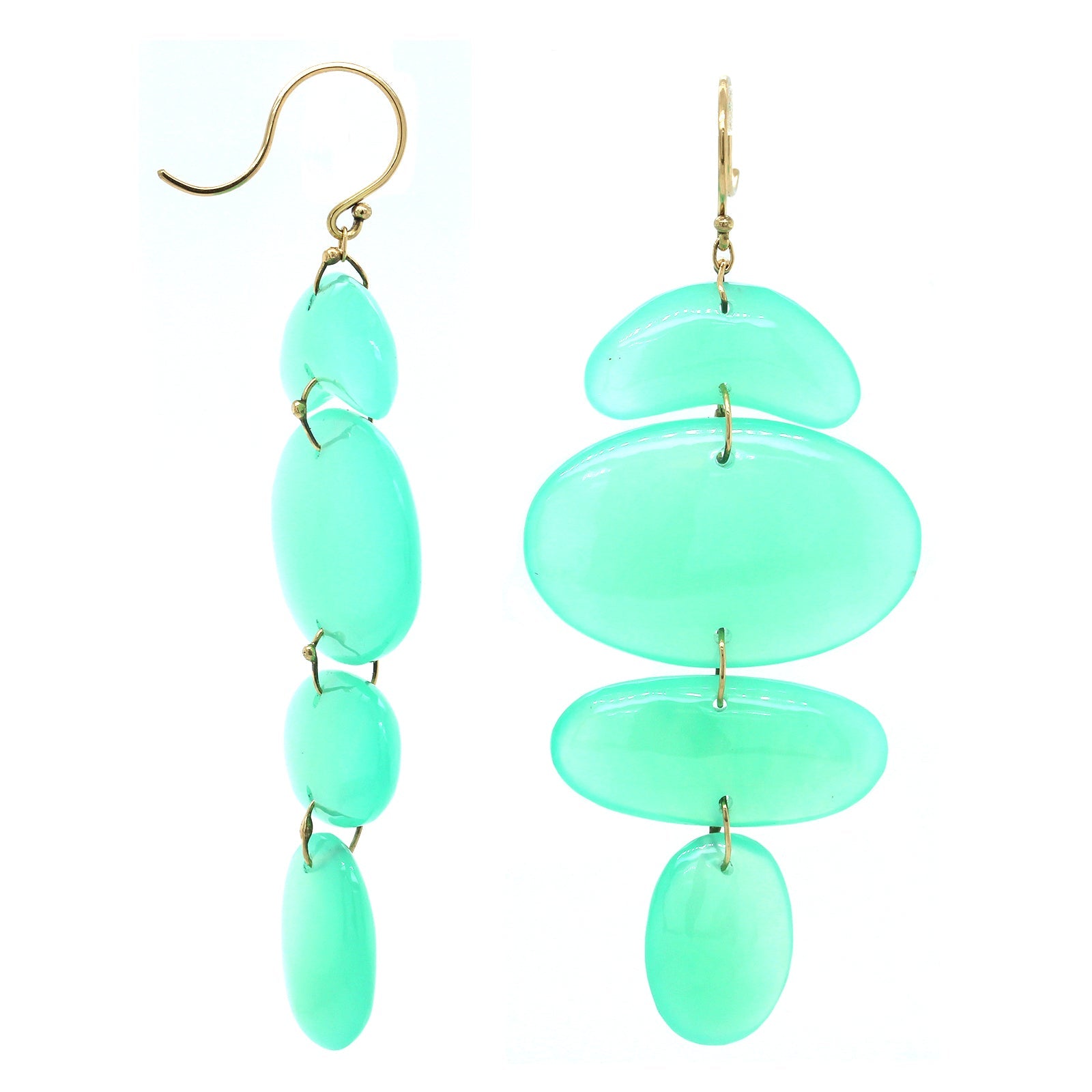 18K Yellow Gold "Small Totem" Chrysoprase Drop Earrings, 18k yellow gold, Long's Jewelers