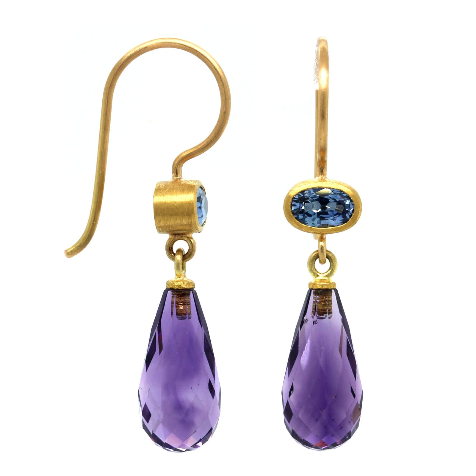 Mallary Marks 22K and 18K Yellow Gold Amethyst and Sapphire Drop Earrings