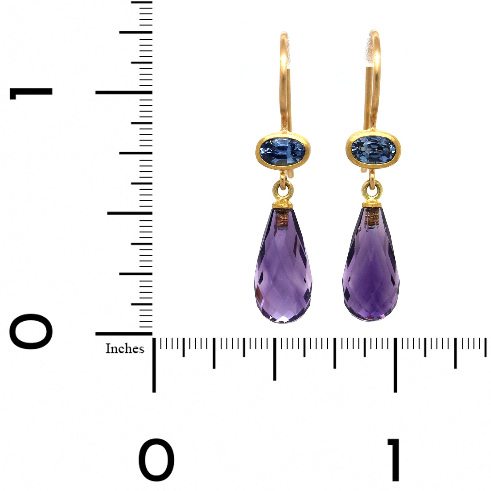 Mallary Marks 22K and 18K Yellow Gold Amethyst and Sapphire Drop Earrings