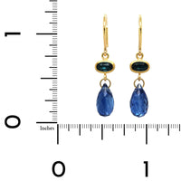 22K Yellow Gold Indicolite and Kyanite Drop Earrings, 22k and 18k yellow gold Long's Jewelers