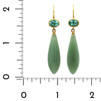 22K Yellow Gold Paraiba Tourmaline and Jade Drop Earrings, 22k and 18k yellow gold Long's Jewelers