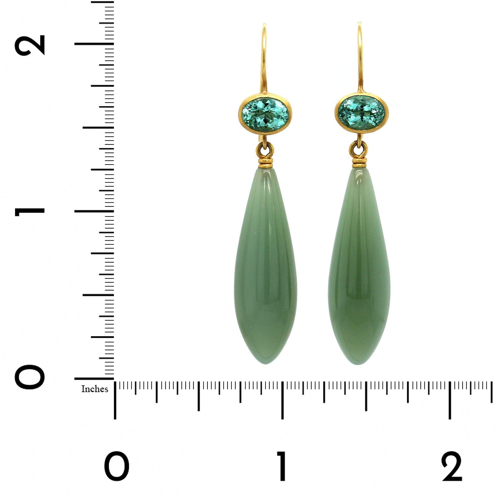 22K Yellow Gold Paraiba Tourmaline and Jade Drop Earrings, 22k and 18k yellow gold Long's Jewelers