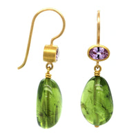 22K Yellow Gold Sapphire and Peridot Drop Earrings, 22k and 18k yellow gold Long's Jewelers