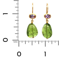 22K Yellow Gold Sapphire and Peridot Drop Earrings, 22k and 18k yellow gold Long's Jewelers