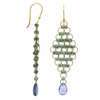 22K Yellow Gold Sapphire and Iolite Kite Pattern Drop Earrings, 22k and 18k yellow gold Long's Jewelers