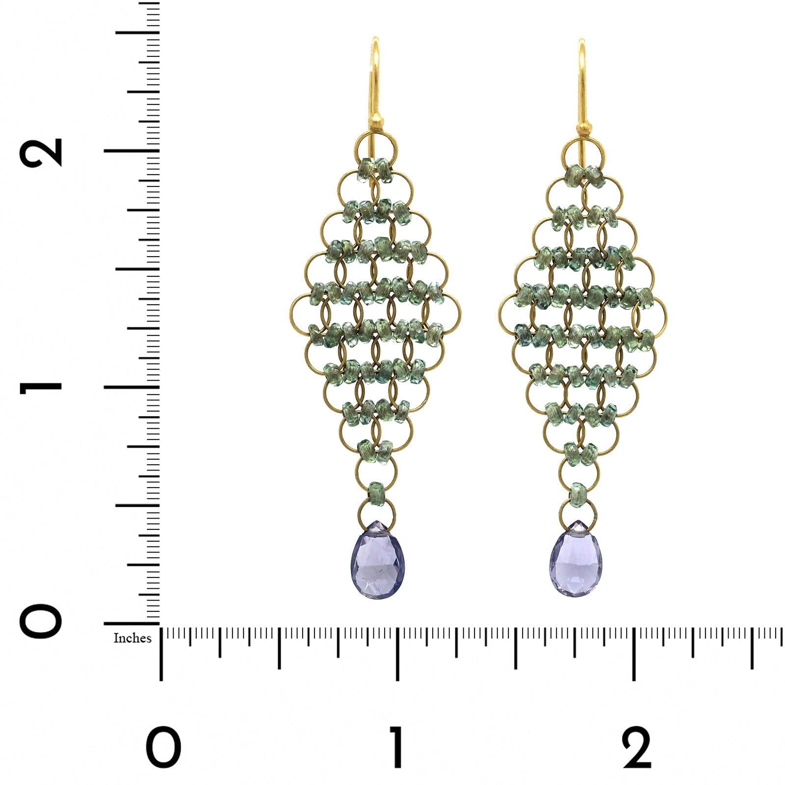 22K Yellow Gold Sapphire and Iolite Kite Pattern Drop Earrings, 22k and 18k yellow gold Long's Jewelers