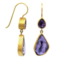 22K Yellow Gold Mismatched Sapphire Drop Earrings, 22k and 18k yellow gold Long's Jewelers