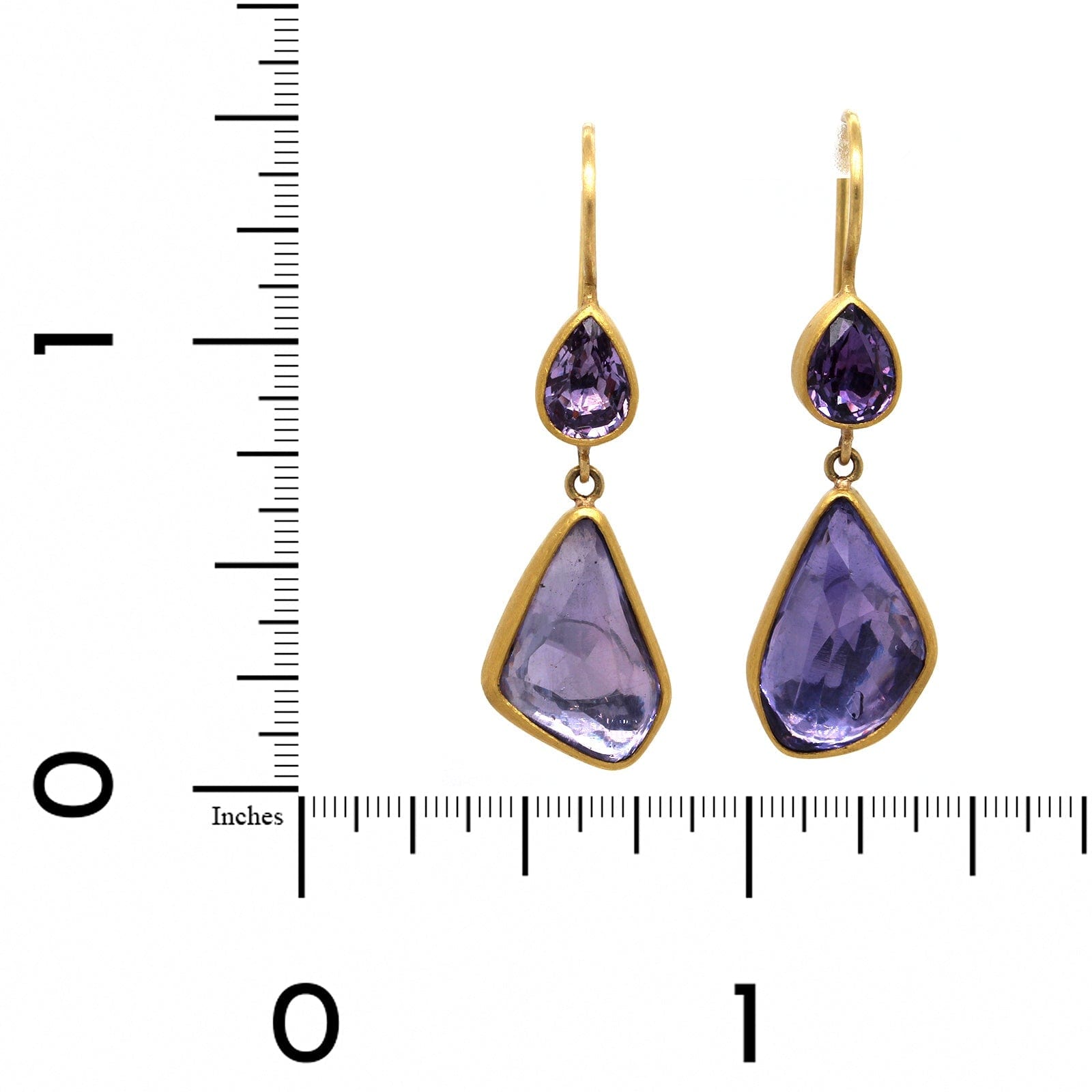22K Yellow Gold Mismatched Sapphire Drop Earrings, 22k and 18k yellow gold Long's Jewelers