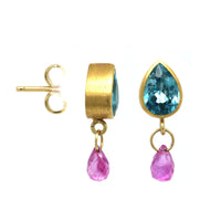 22K Yellow Gold Zircon and Ruby Drop Earrings, 22k and 18k yellow gold Long's Jewelers