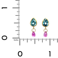 22K Yellow Gold Zircon and Ruby Drop Earrings, 22k and 18k yellow gold Long's Jewelers