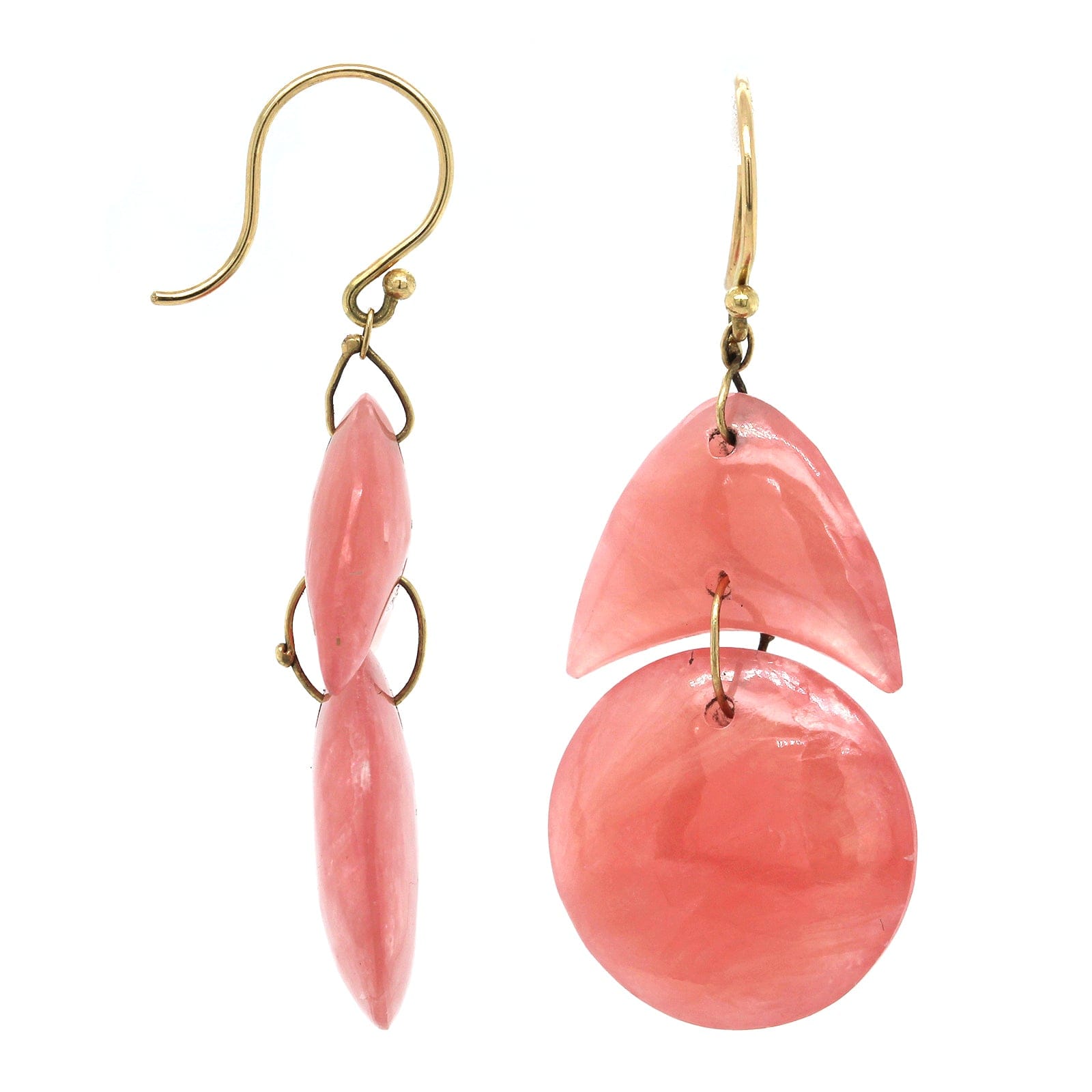 18K Yellow Gold Rhodochrosite Drop Earrings