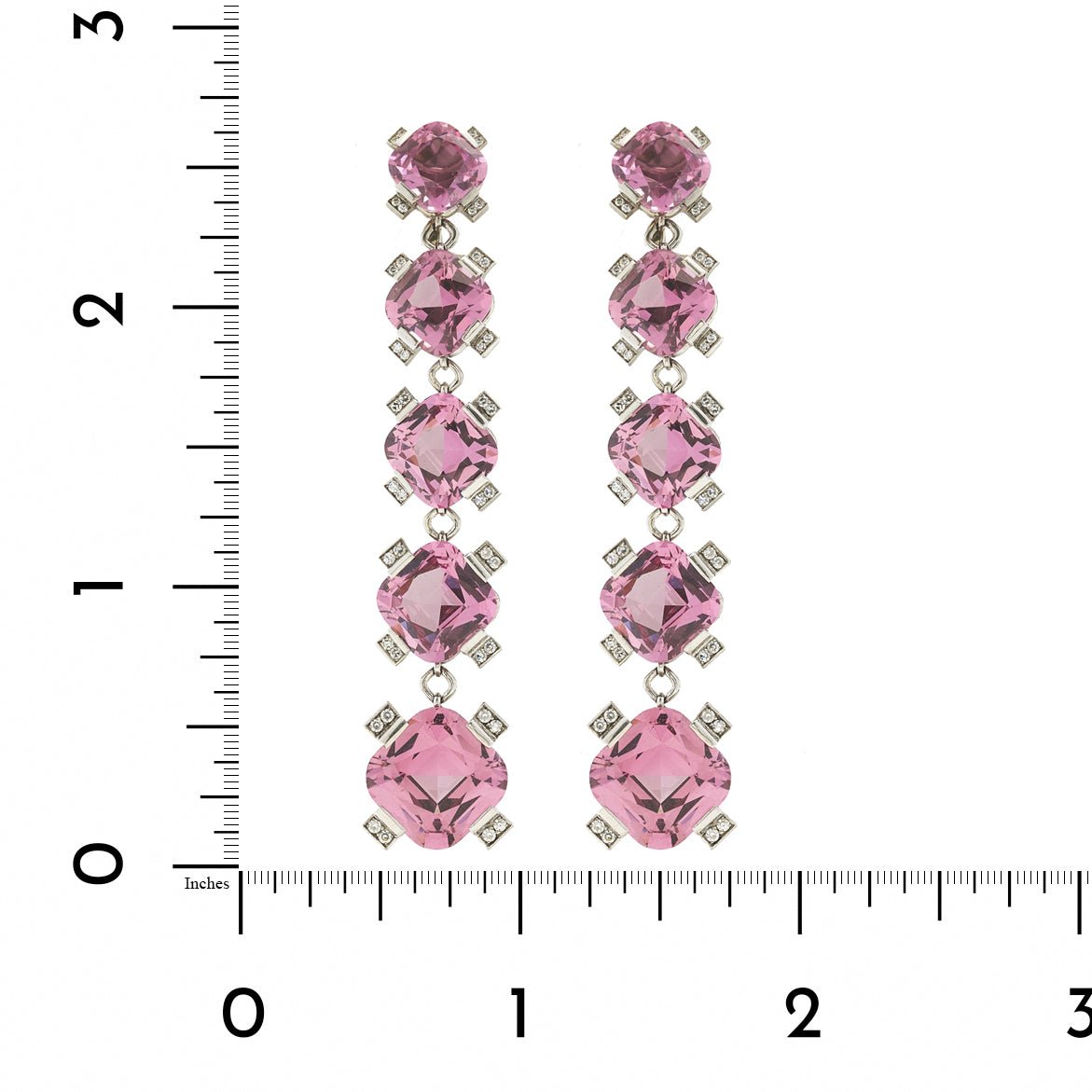 18K White Gold Rose Spinel Diamond Drop Earrings