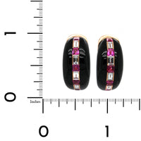 Eclat Jewels 18K Rose Gold Onyx Ruby and Diamond Huggie Earrings