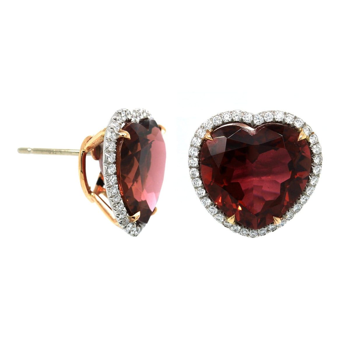 Platinum and 18K Rose Gold Heart Shape Tourmaline Stud Earrings