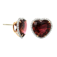Platinum and 18K Rose Gold Heart Shape Tourmaline Stud Earrings
