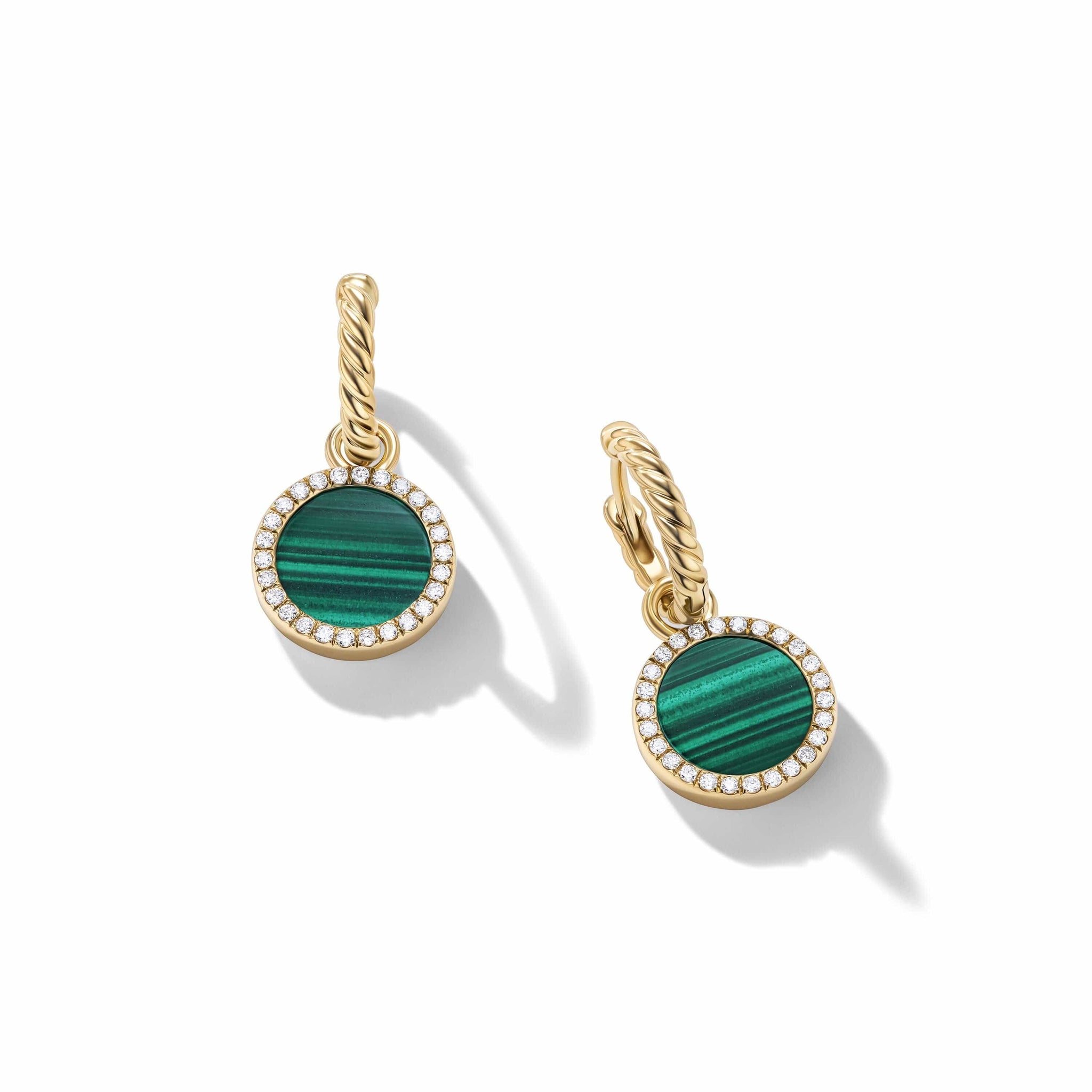Petite DY Elements® Drop Earrings in 18K Yellow Gold with Malachite and Pavé Diamonds