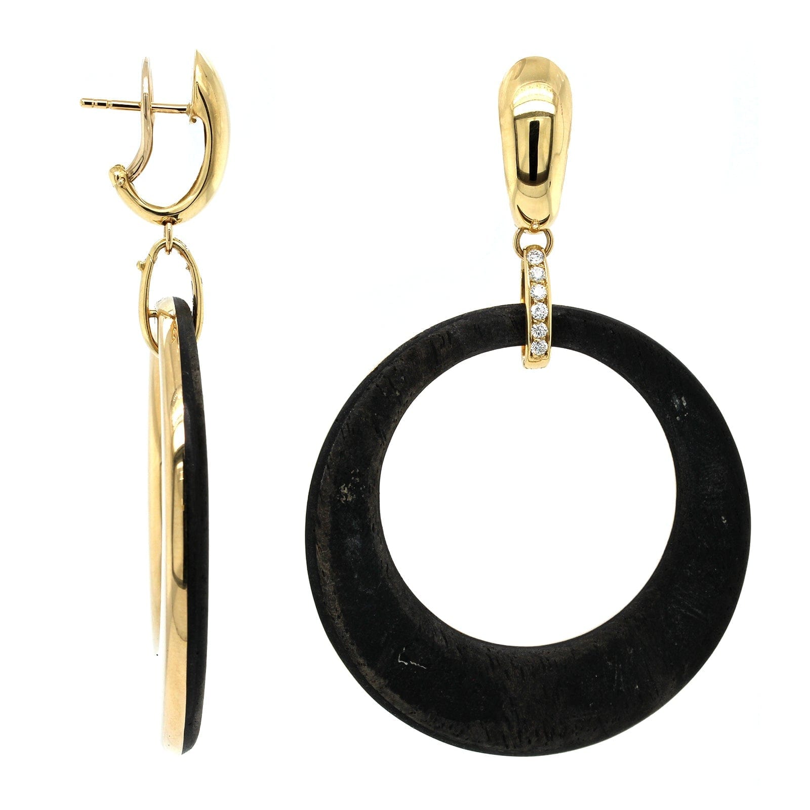 18K Yellow Gold Ebony Round Drop Convertible Earrings, 18k yellow gold, Long's Jewelers