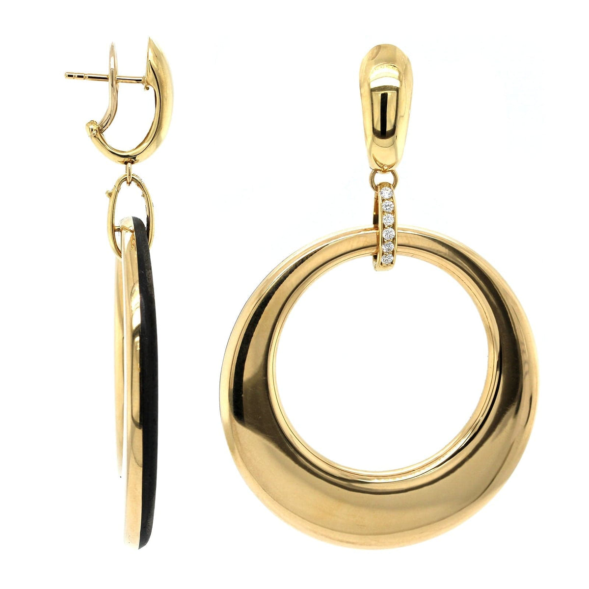 18K Yellow Gold Ebony Round Drop Convertible Earrings, 18k yellow gold, Long's Jewelers