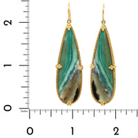 18K Yellow Gold Petrified Wood Blue Opal Drop Earrings, Long's Jewelers