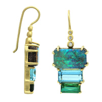 Suzy Landa 18K Yellow Gold Block Shape Multi Stone Drop Earrings