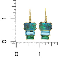 Suzy Landa 18K Yellow Gold Block Shape Multi Stone Drop Earrings