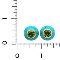18K Yellow Gold Turquoise and Peridot Stud Earrings