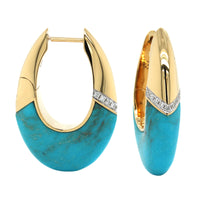 18K Yellow Gold Turquoise and Diamond Oval Hoop Earrings