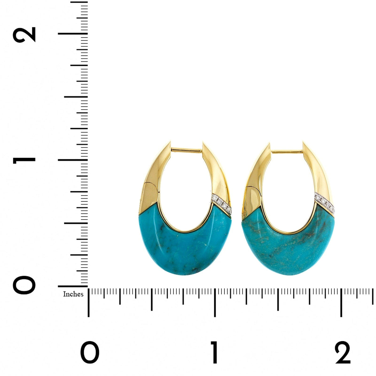 18K Yellow Gold Turquoise and Diamond Oval Hoop Earrings