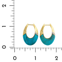 18K Yellow Gold Turquoise and Diamond Oval Hoop Earrings