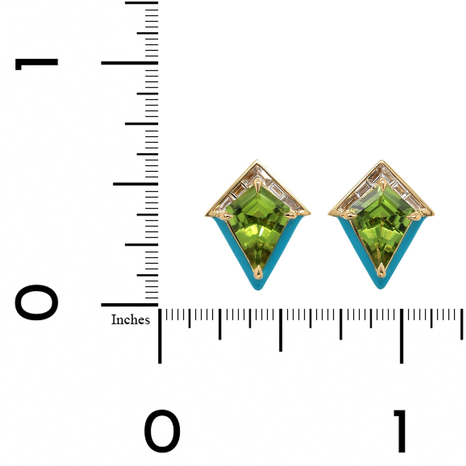 18K Yellow Gold Peridot Blue Enamel Stud Earrings