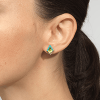 18K Yellow Gold Peridot Blue Enamel Stud Earrings