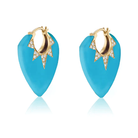 18K Yellow Gold Guitar Pick Turquoise Drop Earrings
