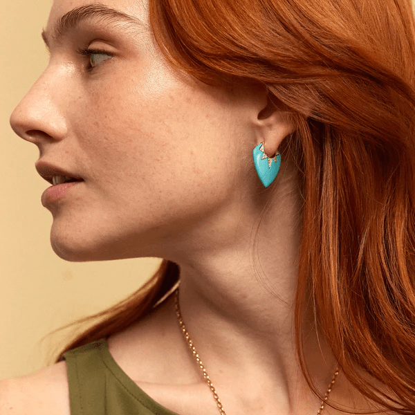 18K Yellow Gold Guitar Pick Turquoise Drop Earrings