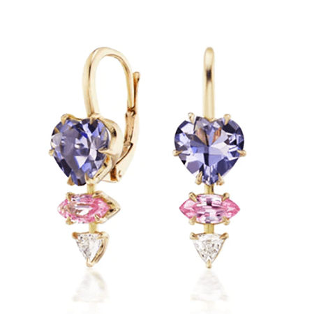Sorellina 18K Yellow Gold Multi Gemstone Heart Shape Drop Earrings