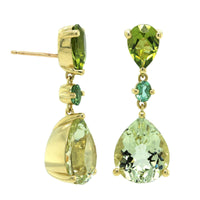 18K Yellow Gold Pear Shape Multi Stone Drop Earrings
