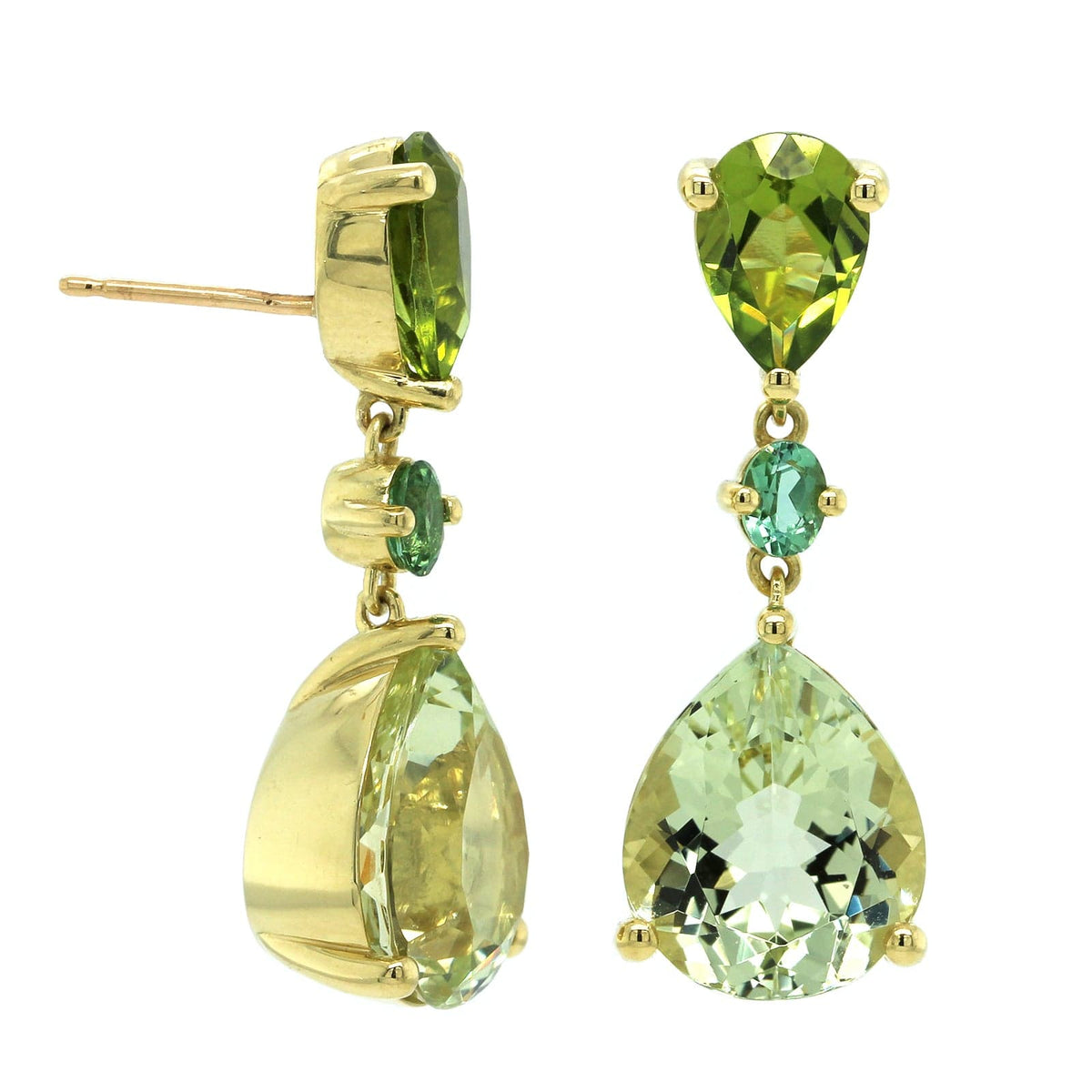18K Yellow Gold Pear Shape Multi Stone Drop Earrings