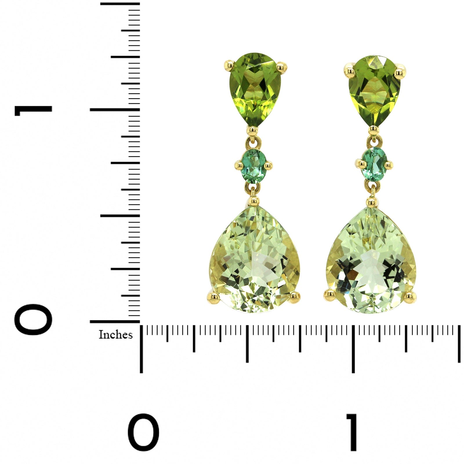 18K Yellow Gold Pear Shape Multi Stone Drop Earrings