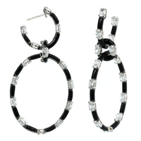Etho Maria 18K White Gold Oval Diamond Black Ceramic Hoop Earrings