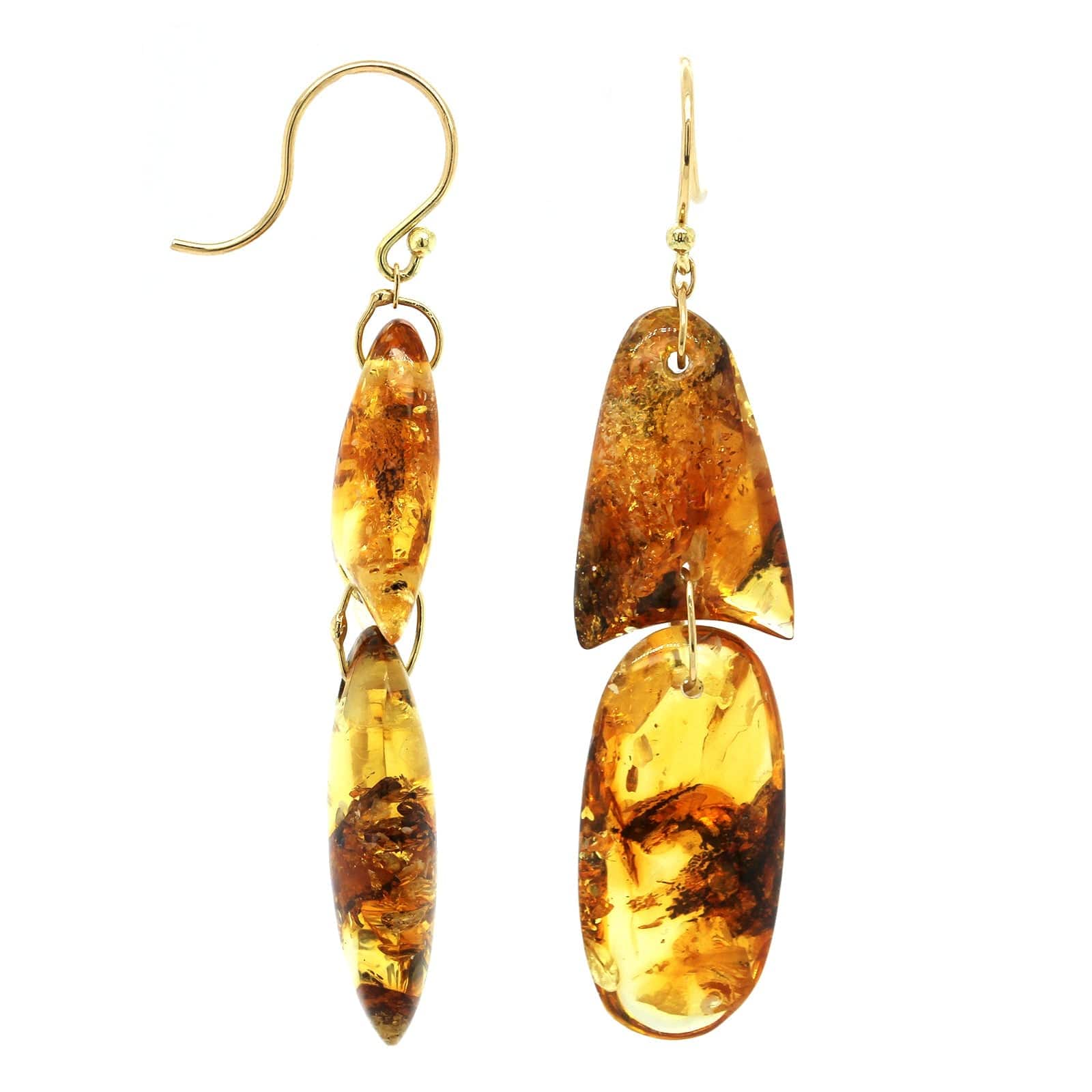 18K Yellow Gold Amber ArrowHead Drop Earrings