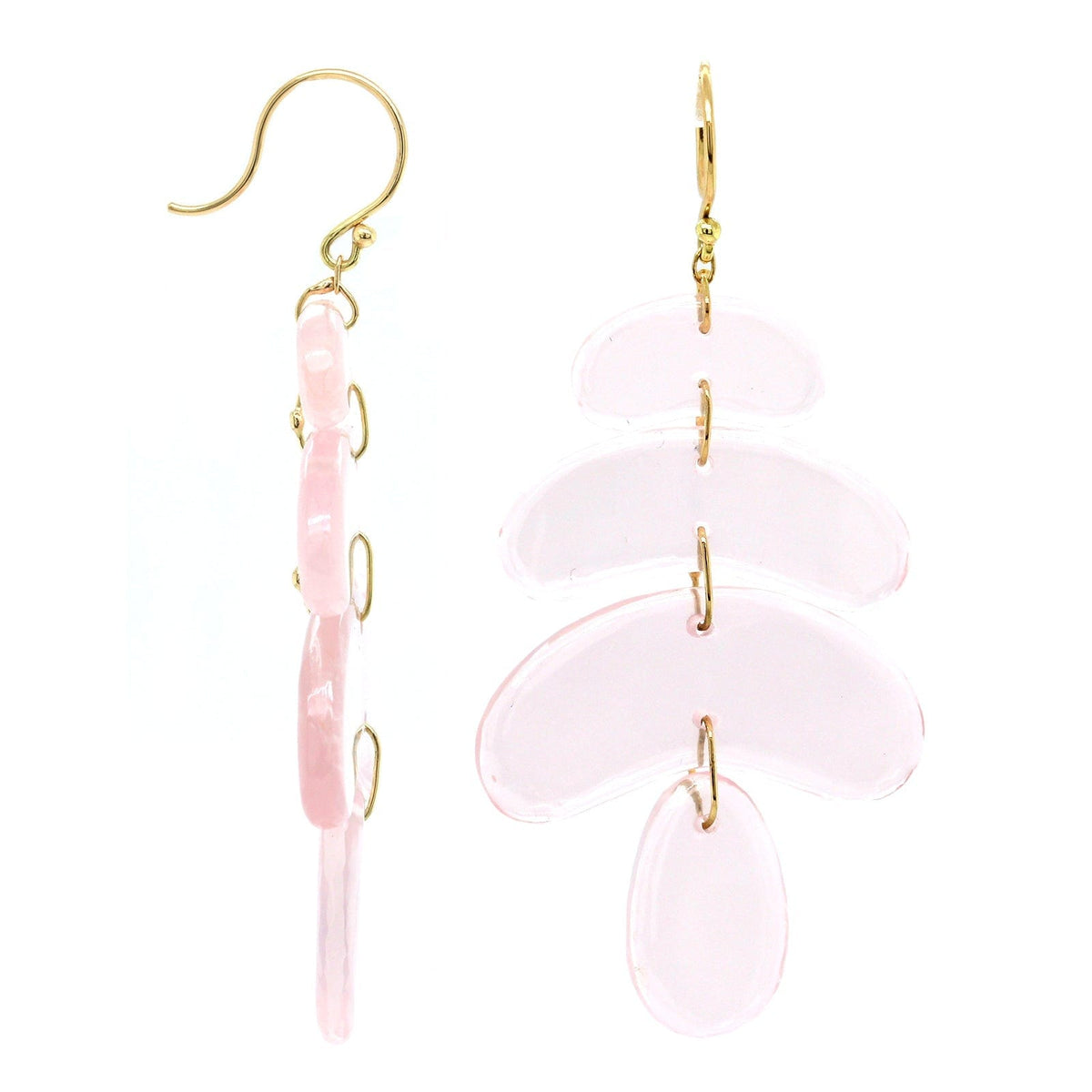 18K Yellow Gold Rose Quartz Totem Drop Earrings